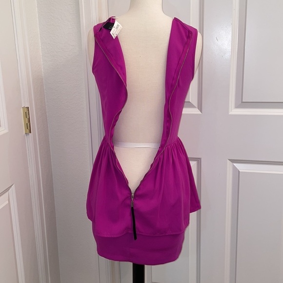 016: H&M magenta peplum above the knee dress w/ mesh to front in Women’s size 4 - Picture 9 of 9